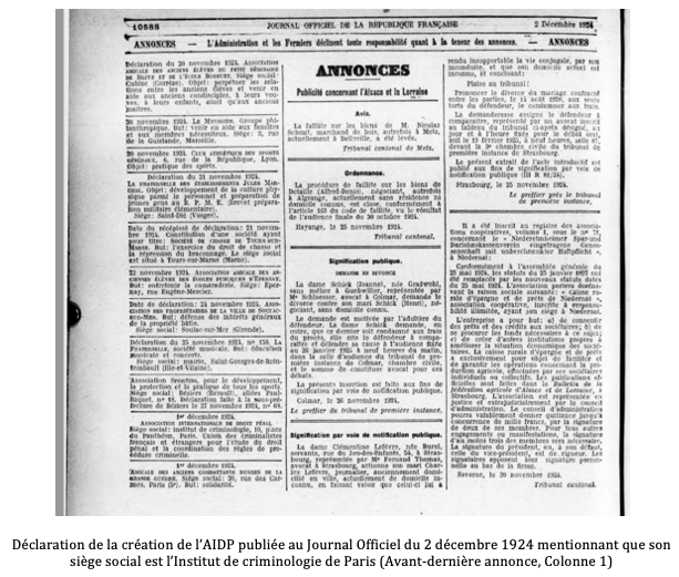 Journal officiel du 2 décembre 1924 faisant état de la Déclaration de création à la Préfecture de Police du 1er décembre 1924